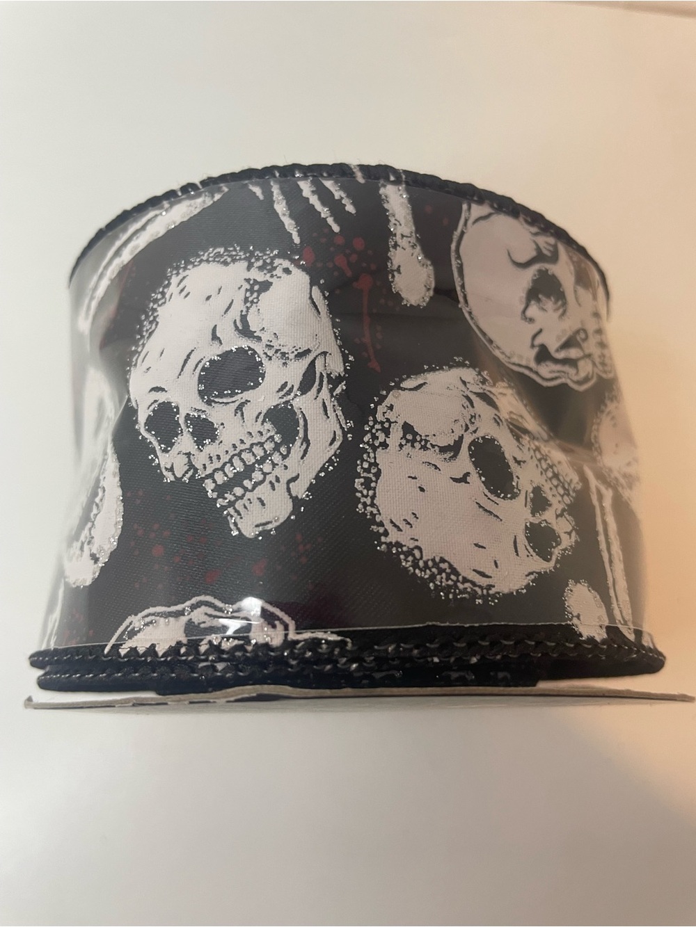 Halloween Black Decorative Wired Ribbon Spool, Skeleton Skulls and Bones 🦴